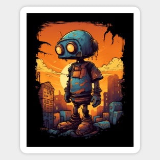Sad Robot in a Post-Apocalyptic world Magnet